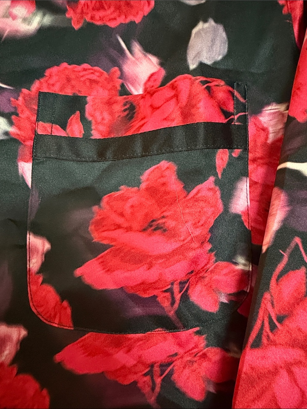 Victoria's Secret Black Satin Pajama Set with Red Floral Print - Picture 6 of 6